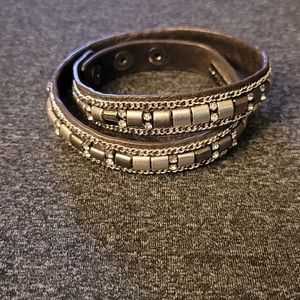 Stella & Dot black leather wrap bracelet